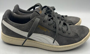 Puma Womens Size 6.5 Gray Suede Low Top Sneakers White Stripe Lace Up